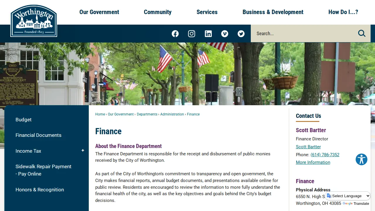 Worthington Finance Department website