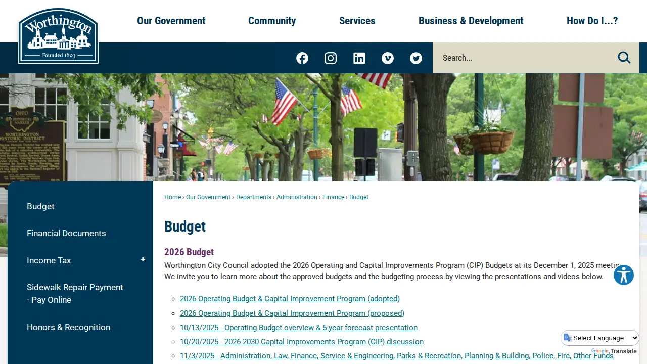 Worthington Finance Department page