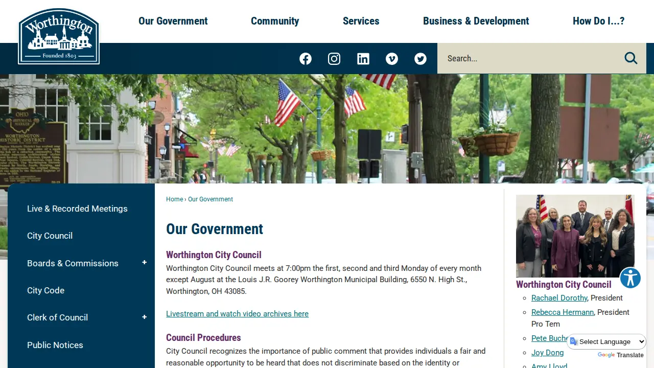 Worthington Finance Department page