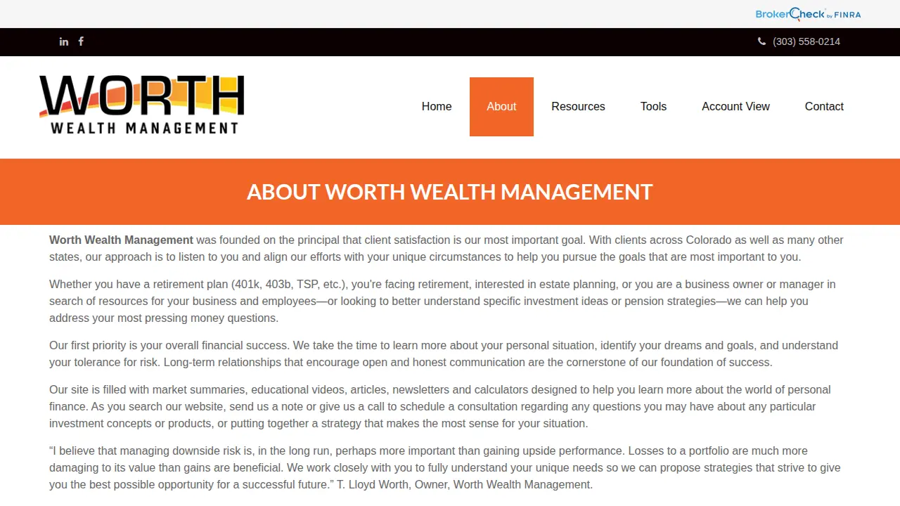 Worth Wealth Management page