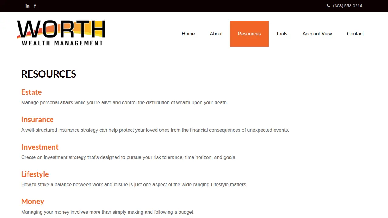 Worth Wealth Management page