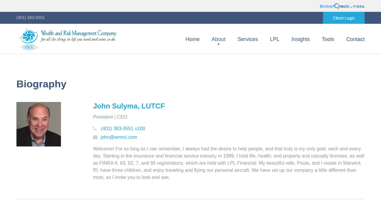 Wealth and Risk Management Company page