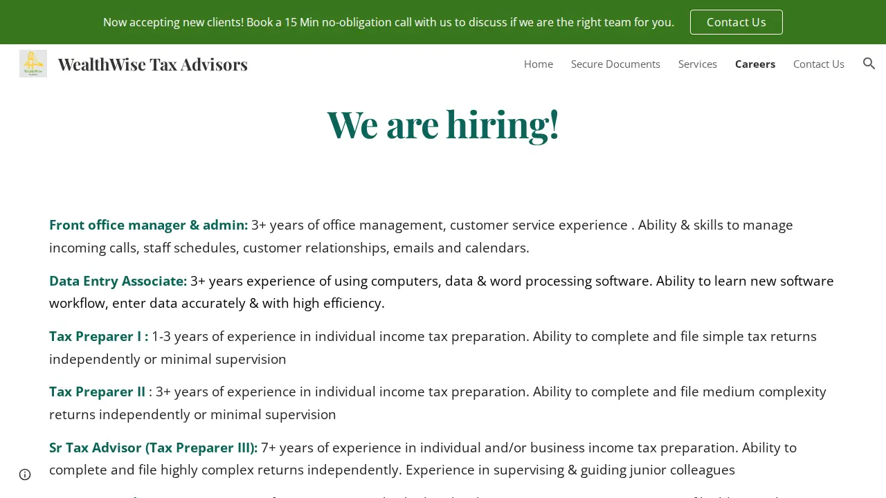 WealthWise Tax Advisors page