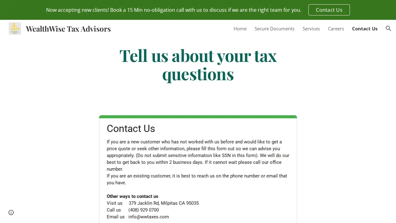 WealthWise Tax Advisors page