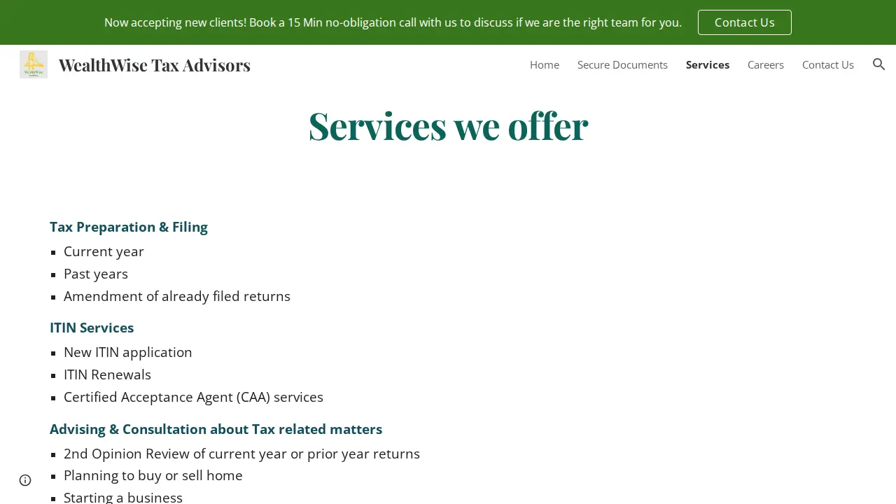 WealthWise Tax Advisors page