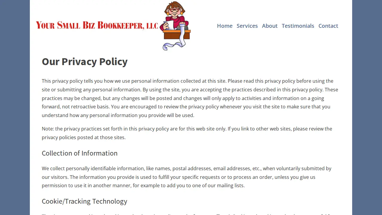 Your Small Biz Bookkeeper page