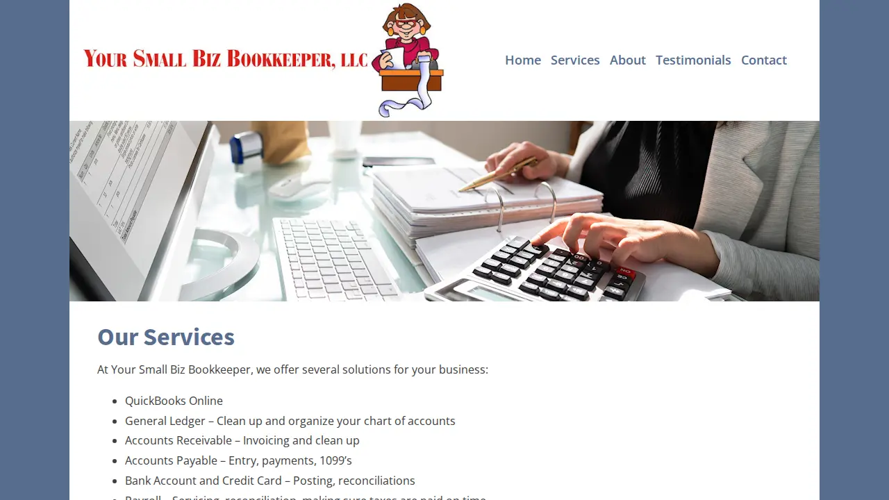 Your Small Biz Bookkeeper page