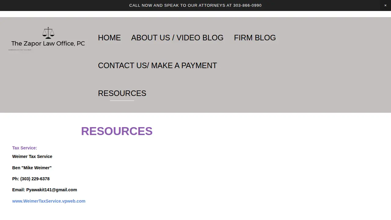 Zapor Law Office and Mediation page