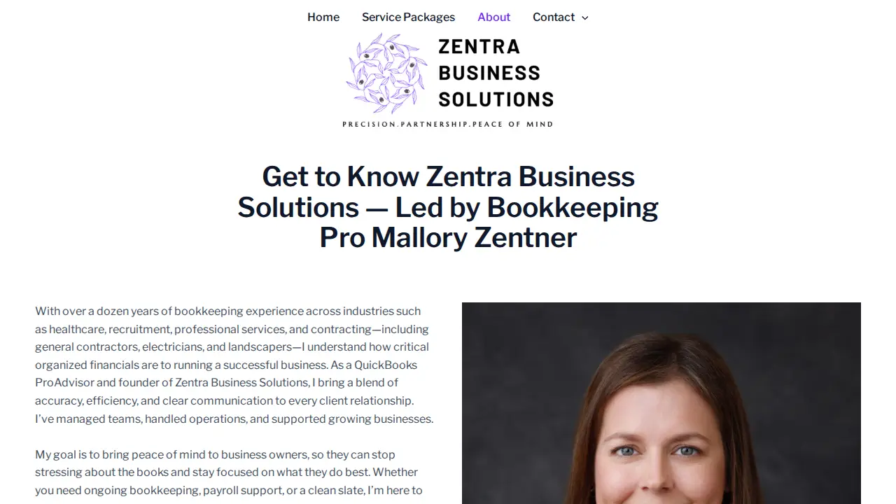 Zentra Business Solutions page