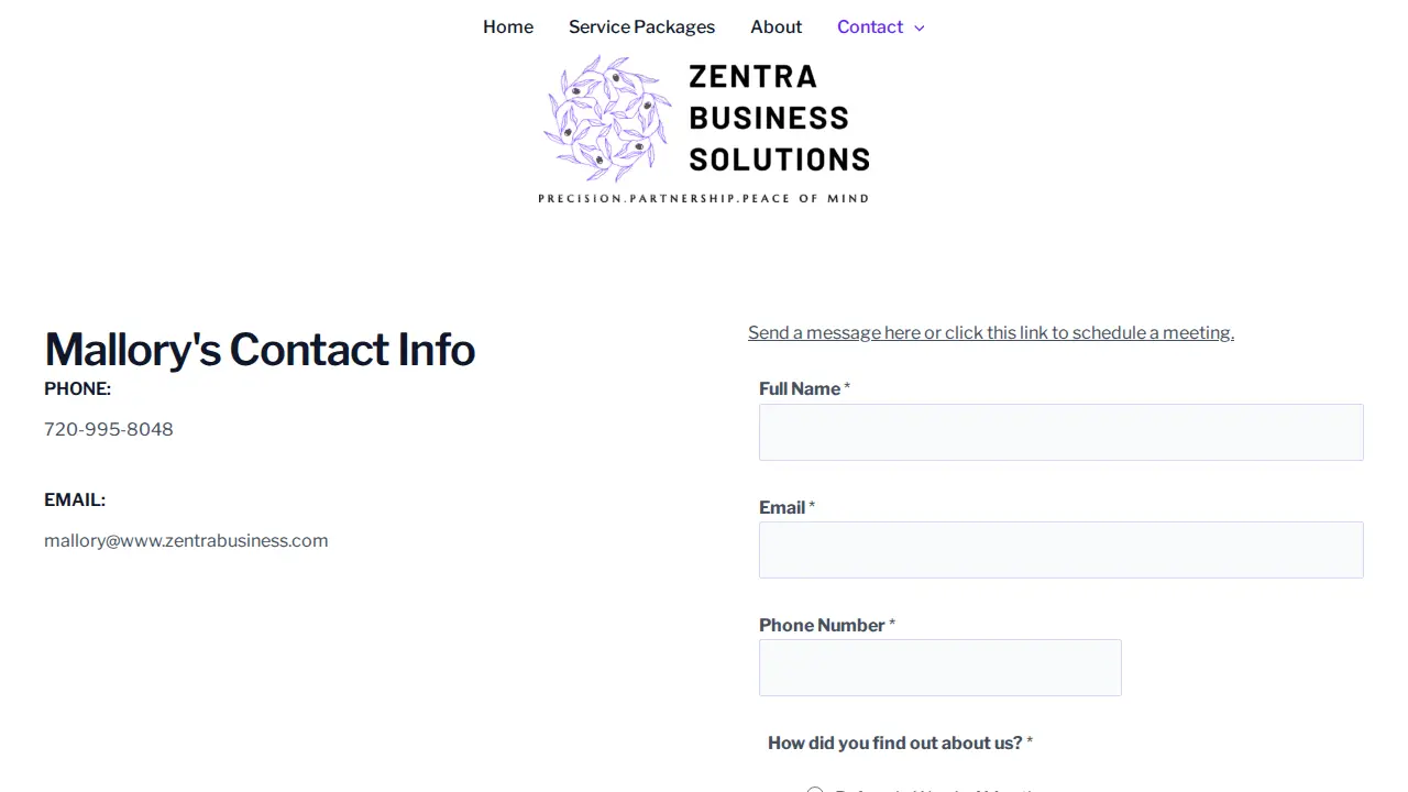 Zentra Business Solutions page