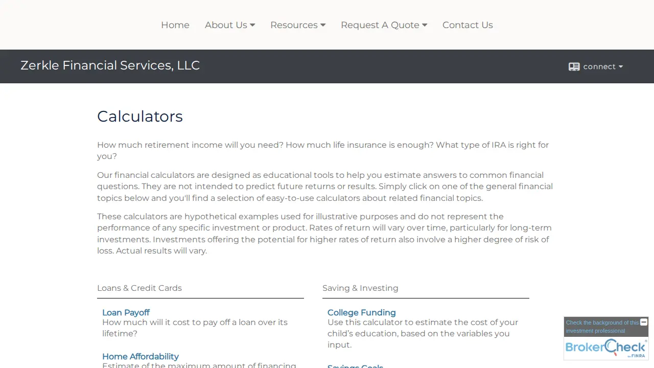 Zerkle Financial Services page