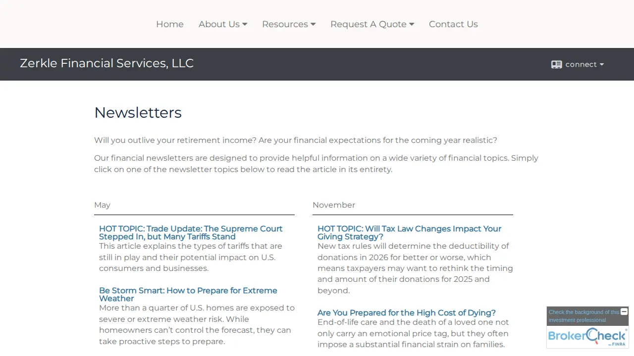 Zerkle Financial Services page