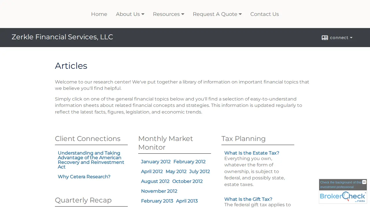 Zerkle Financial Services page