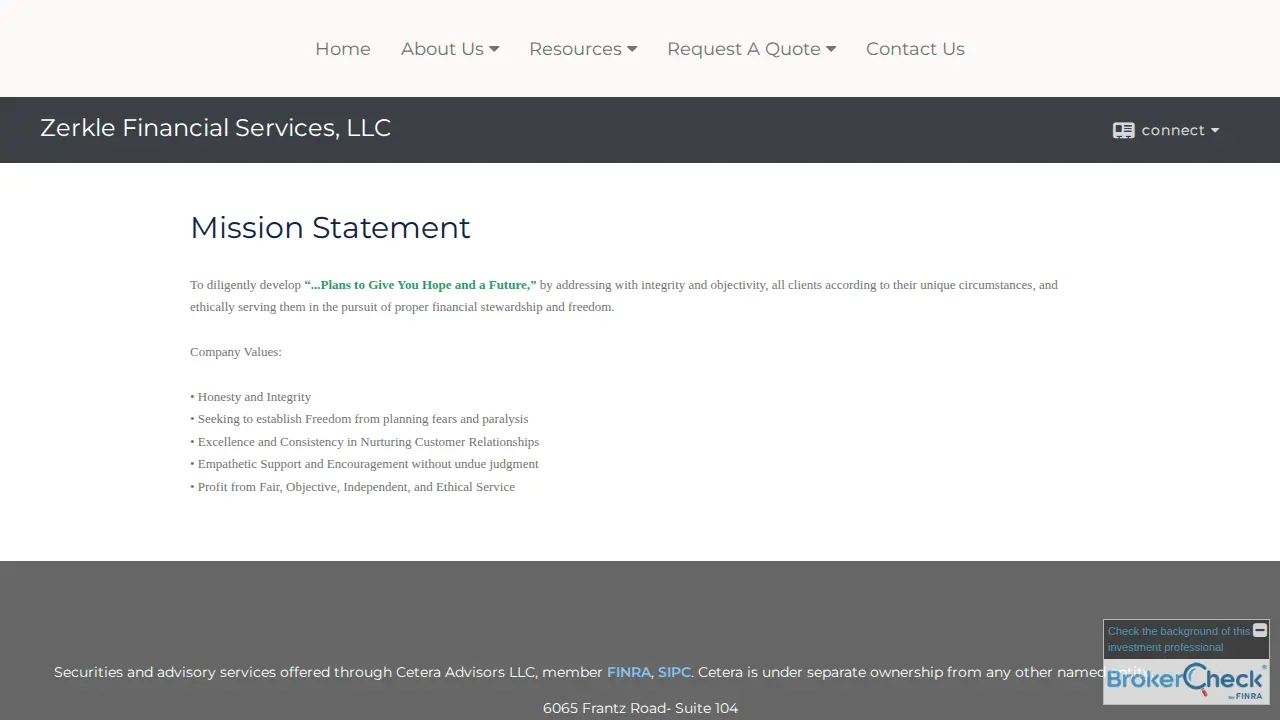 Zerkle Financial Services page