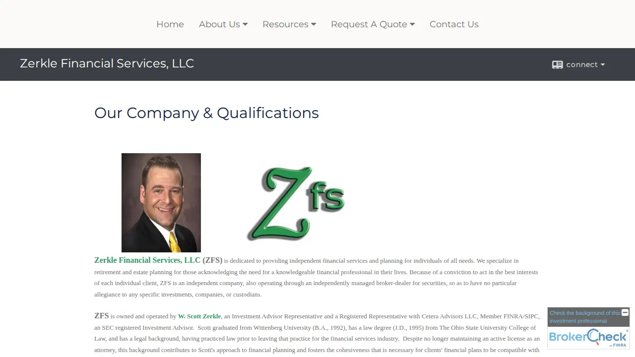 Zerkle Financial Services page