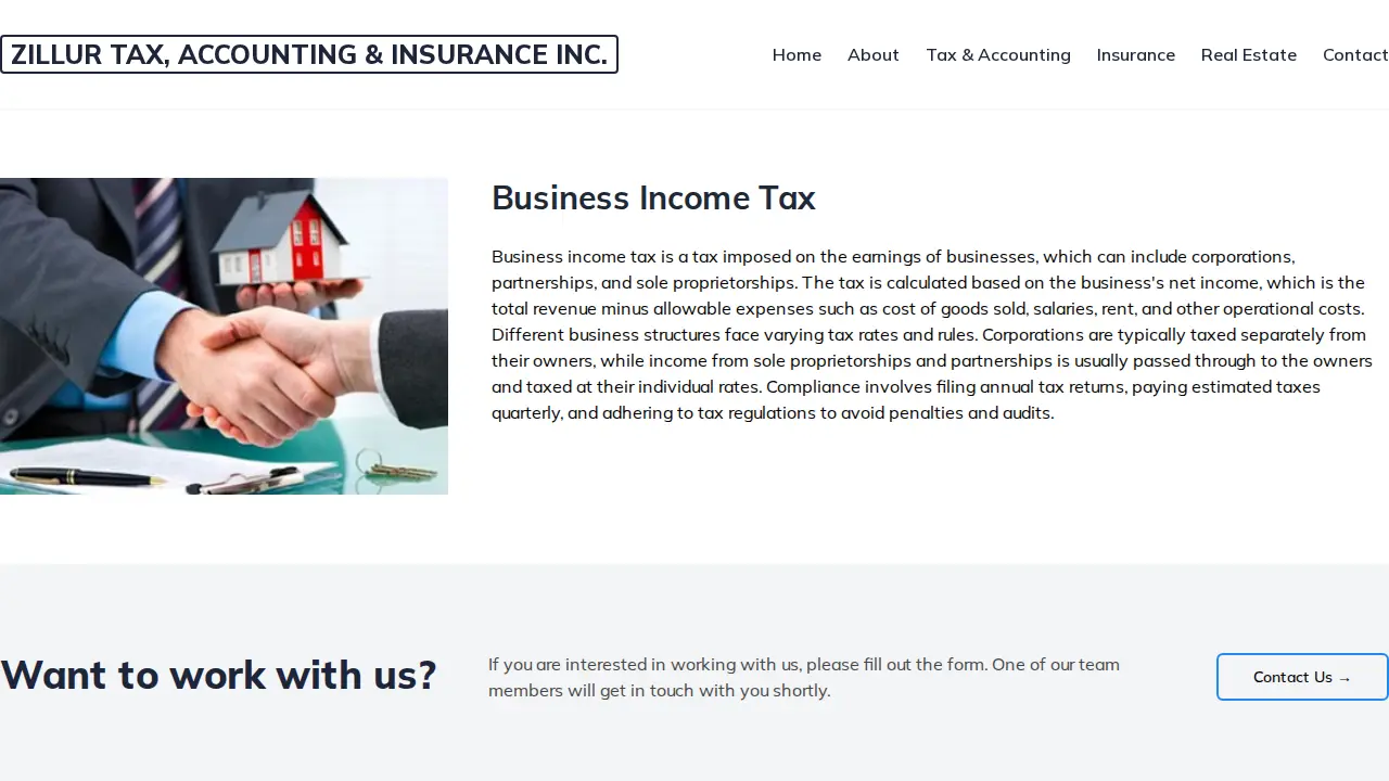 Zillur Tax and Insurance page