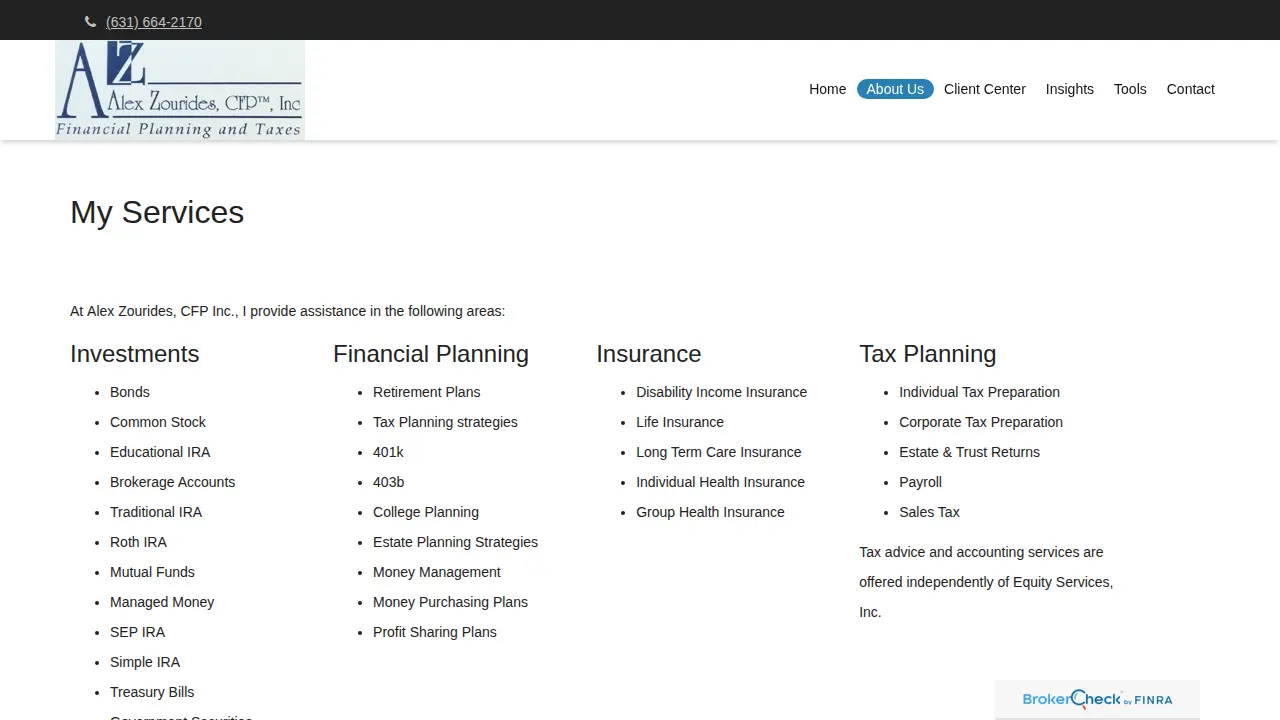 Alex Zourides, CFP, Inc page