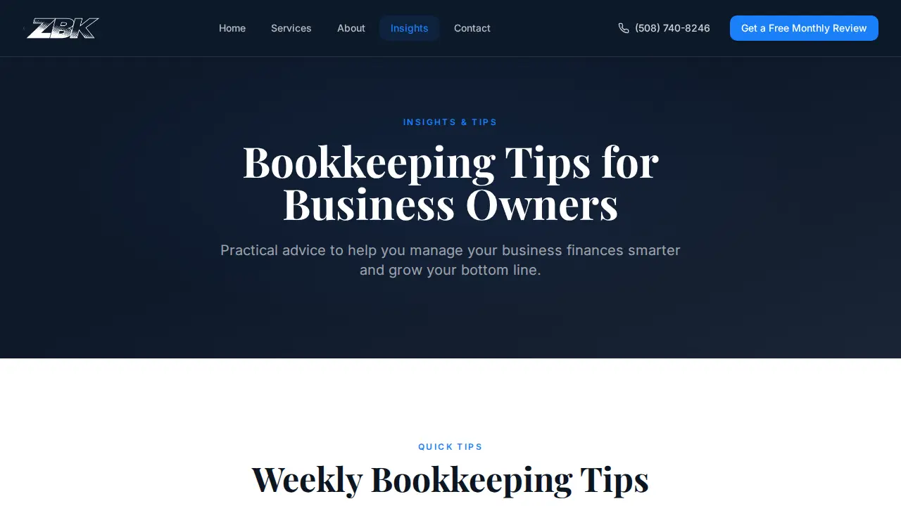 Zachary Bookkeeping page