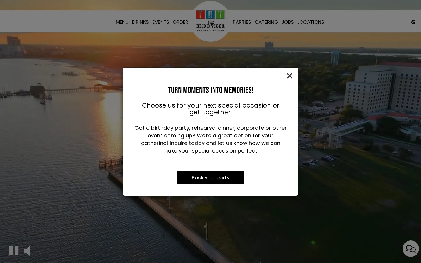 Viewport capture of The Blind Tiger Biloxi Beach official website