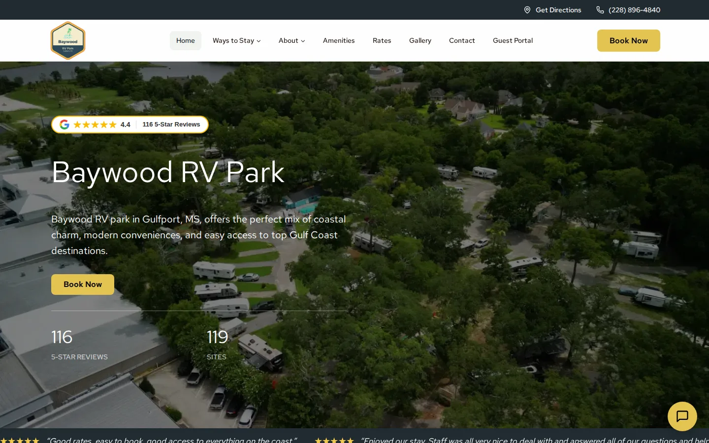 Viewport capture of Baywood RV Park official website