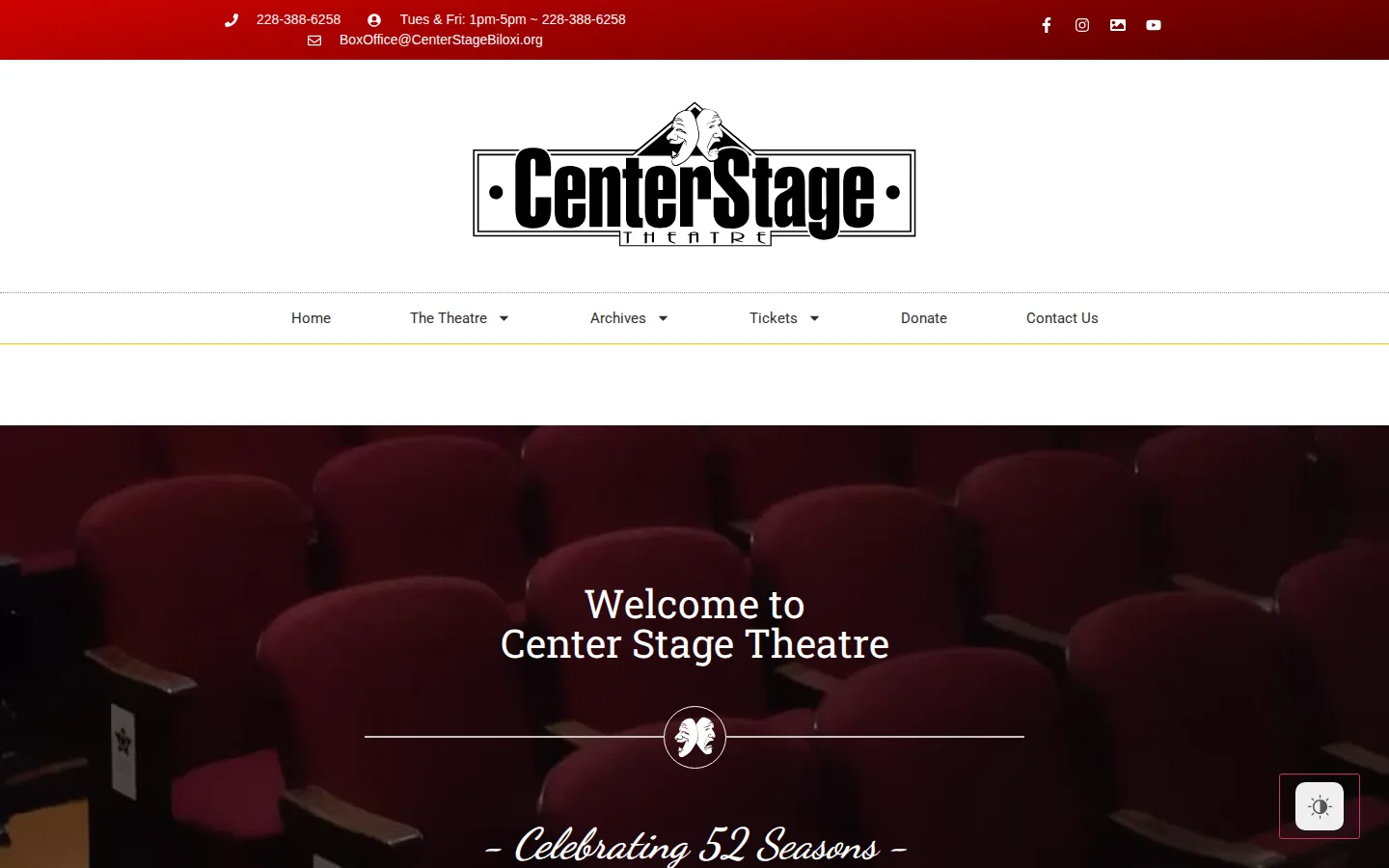 Viewport capture of Center Stage Theatre official website