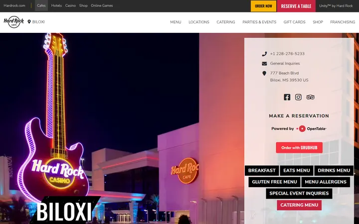 Website of Hard Rock Cafe Biloxi