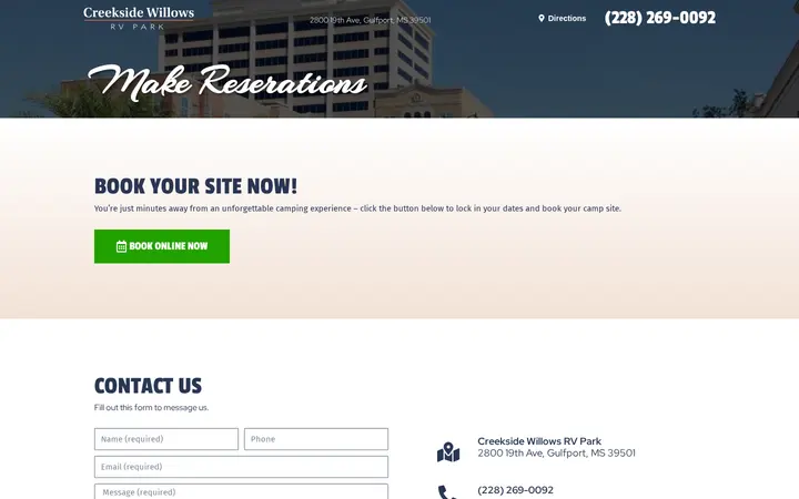 /reservations — Creekside Willows RV Park