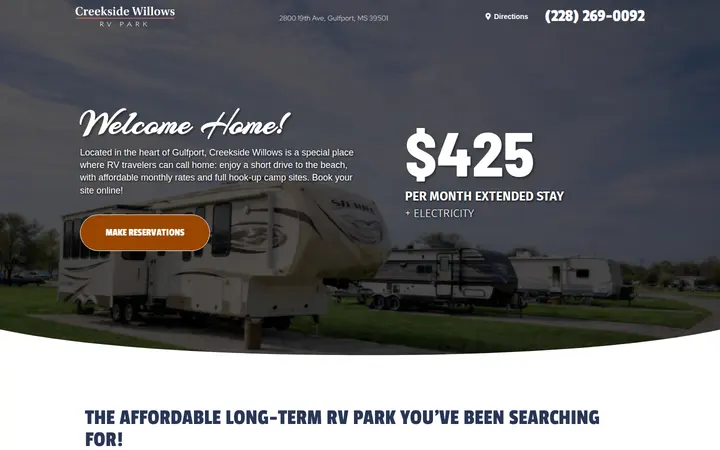 Website of Creekside Willows RV Park