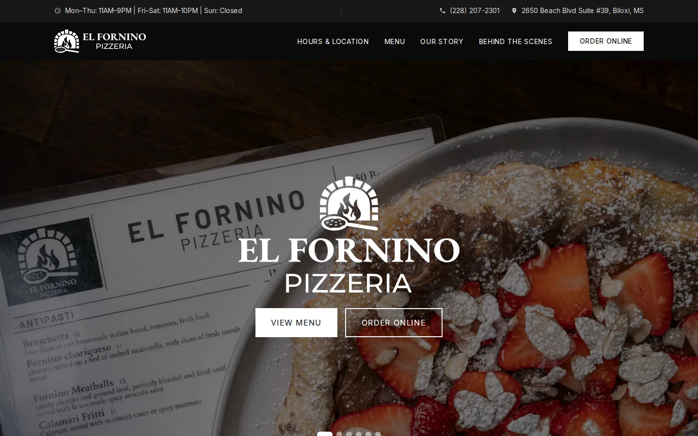 Viewport capture of El Fornino Pizzeria official website