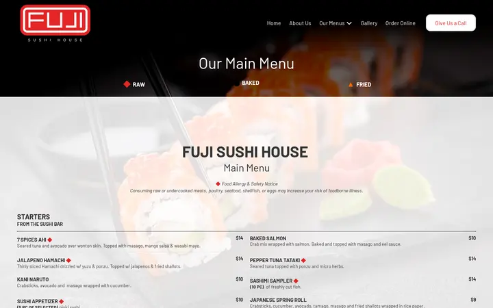 /main-menu — Fuji Sushi House