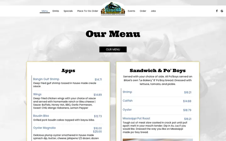 /biloxi-flatheads-and-bottom-feeders-food-menu — Flatheads and Bottom Feeders