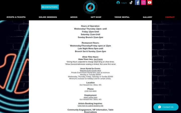 Website of Ground Zero Blues Club & Restaurant Biloxi