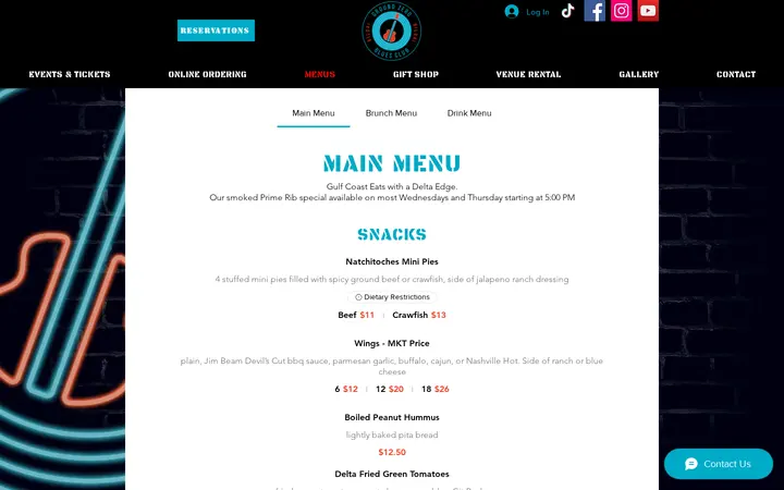 /menus — Ground Zero Blues Club & Restaurant Biloxi
