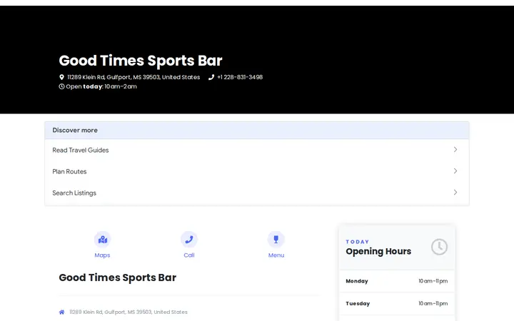 Website of Good Times Sports Bar