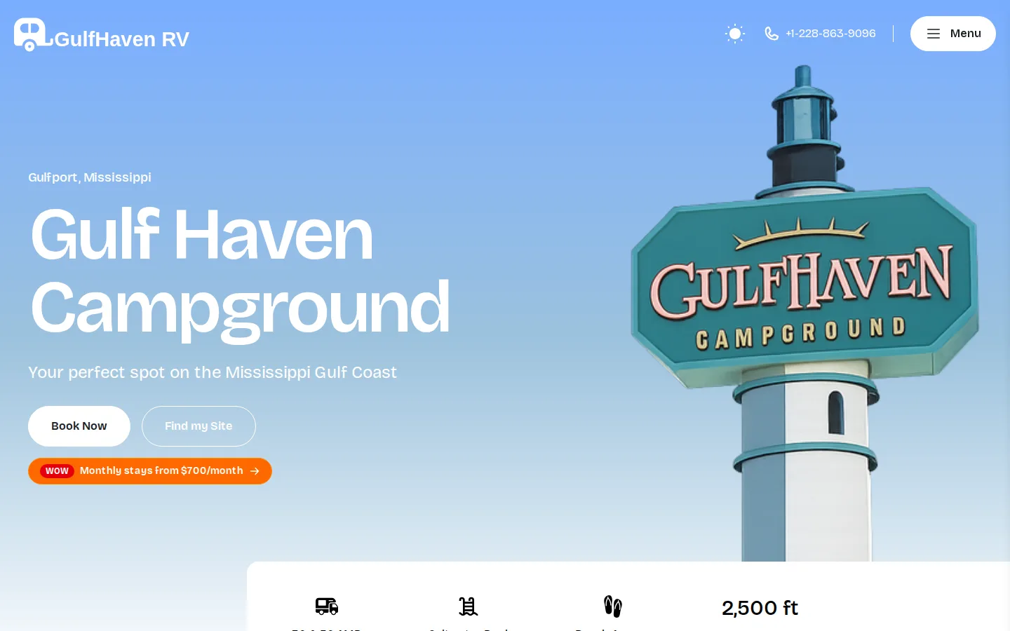 Viewport capture of Gulf Haven Campground official website