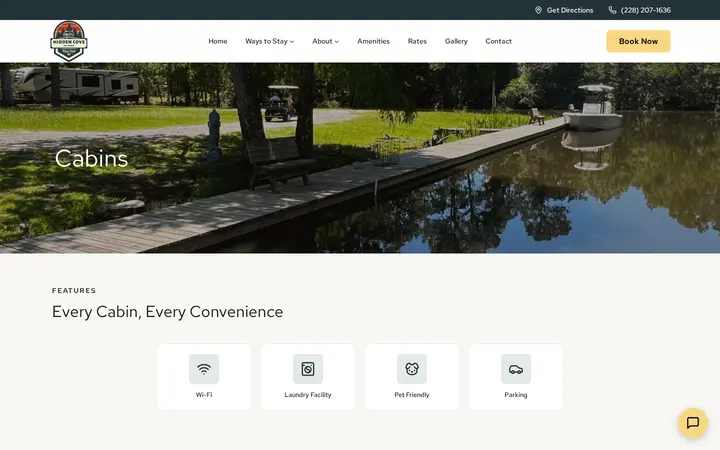 /ways-to-stay/cabins — Hidden Cove RV Park