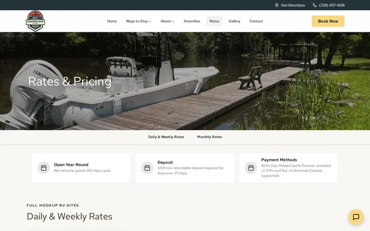 /rates — Hidden Cove RV Park