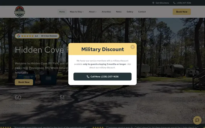 Website of Hidden Cove RV Park