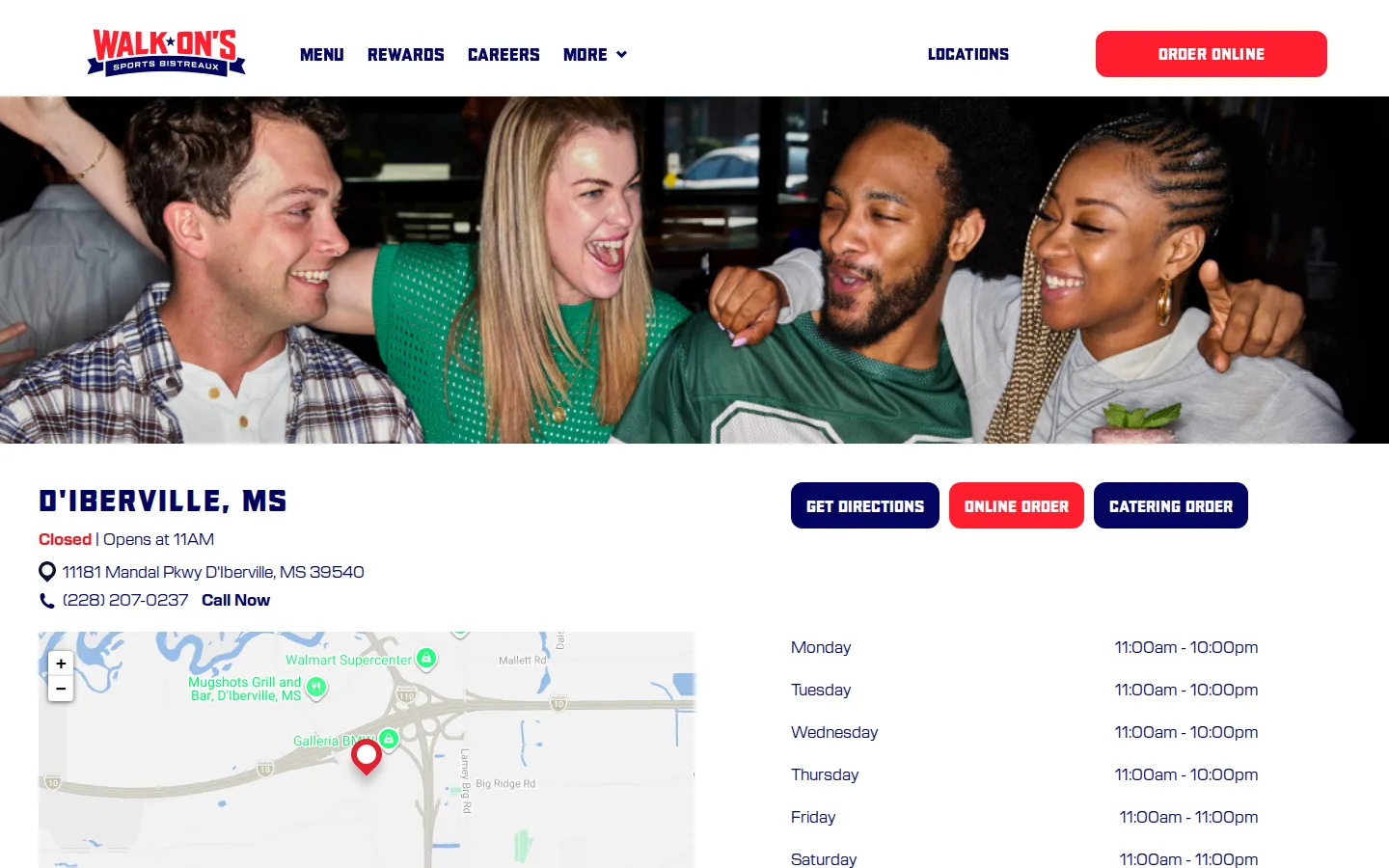 Viewport capture of Walk-On's Sports Bistreaux - D'Iberville Restaurant official website
