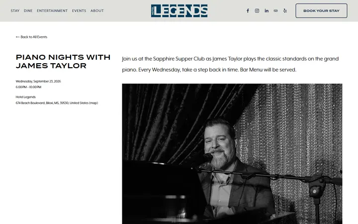 Piano Nights with James Taylor — Hotel Legends