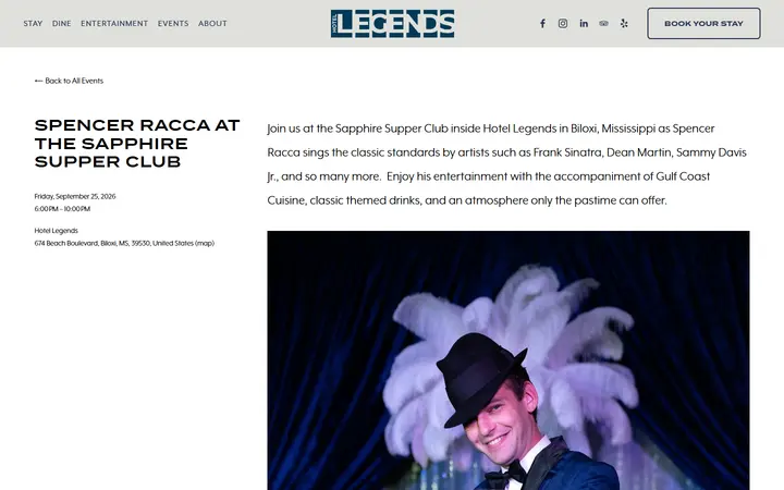 Spencer Racca at the Sapphire Supper CluB — Hotel Legends