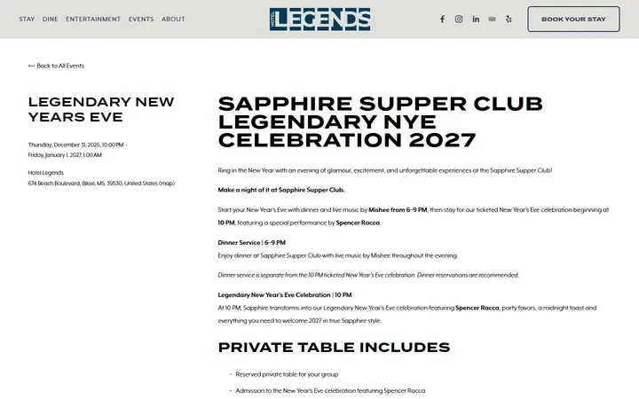 Legendary New Years Eve — Hotel Legends