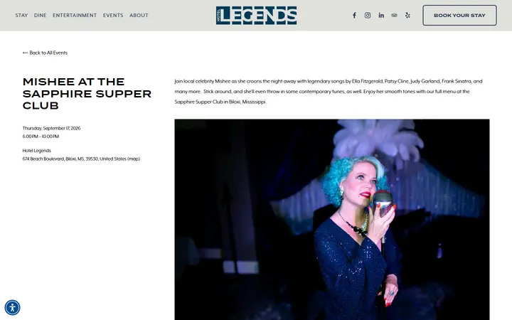 Mishee at the Sapphire Supper Club — Hotel Legends