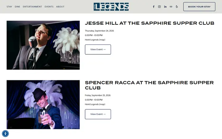 Entertainment Menu — Hotel Legends