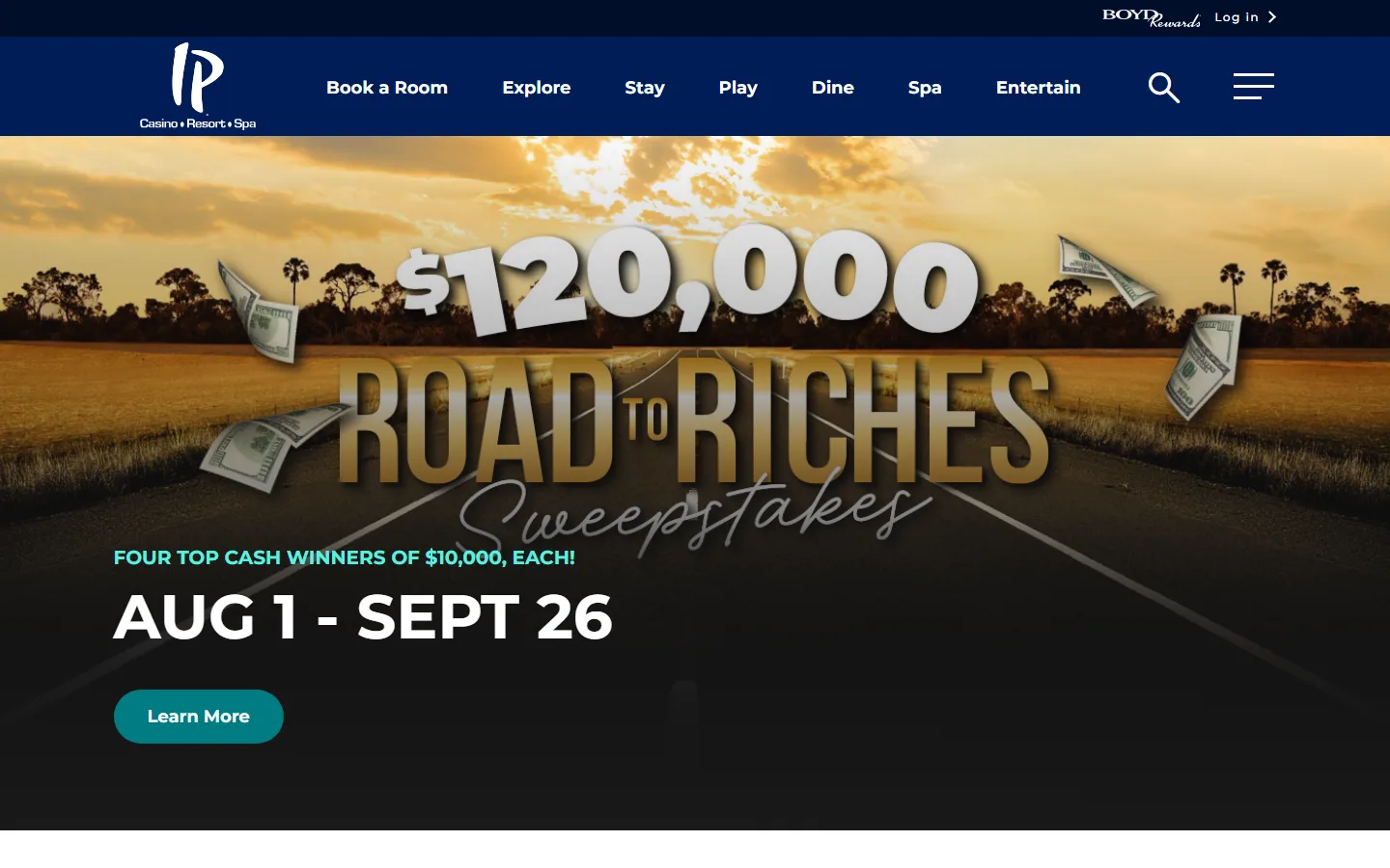 Captured website of IP Casino Resort Spa