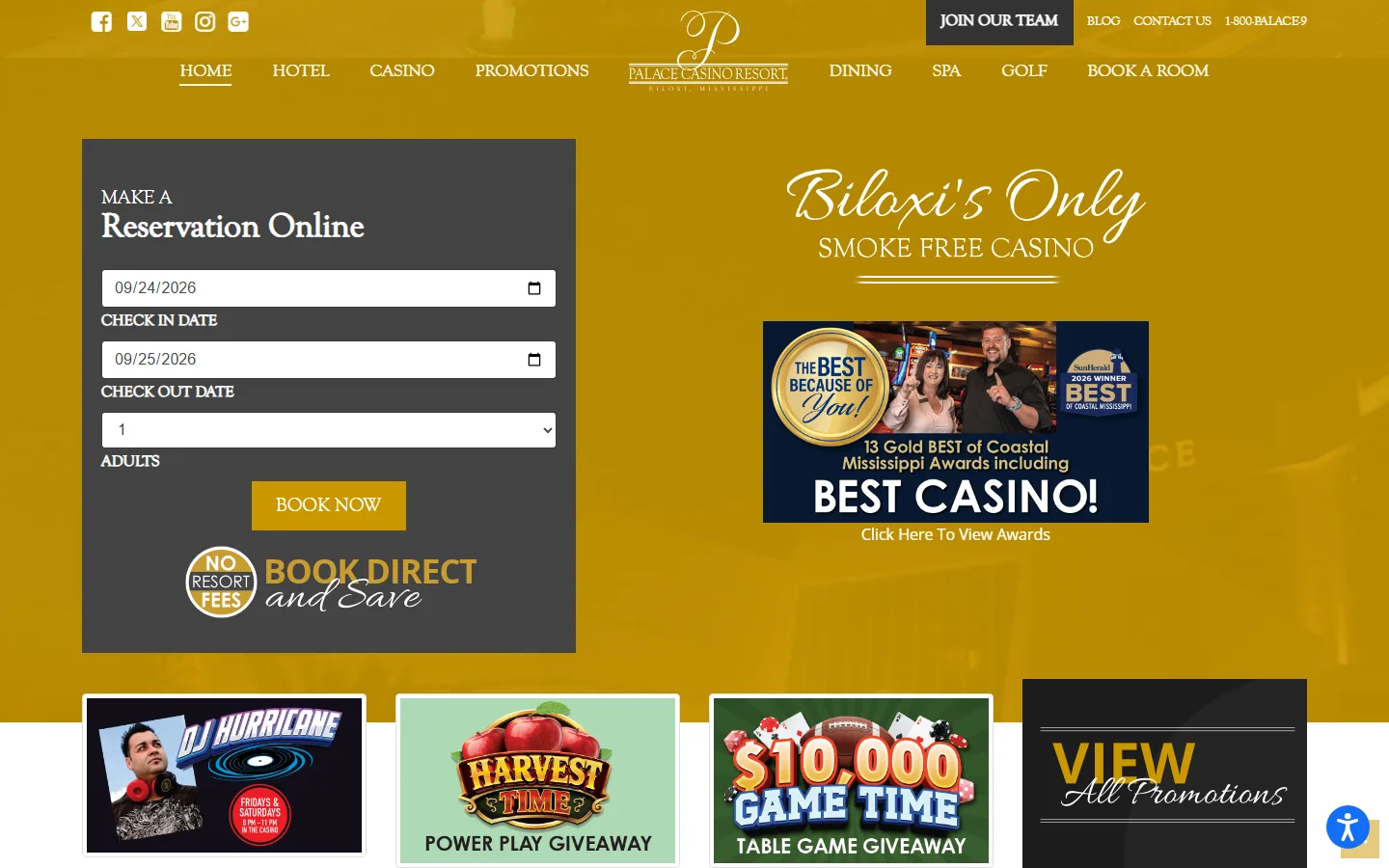 Captured website of Palace Casino Resort