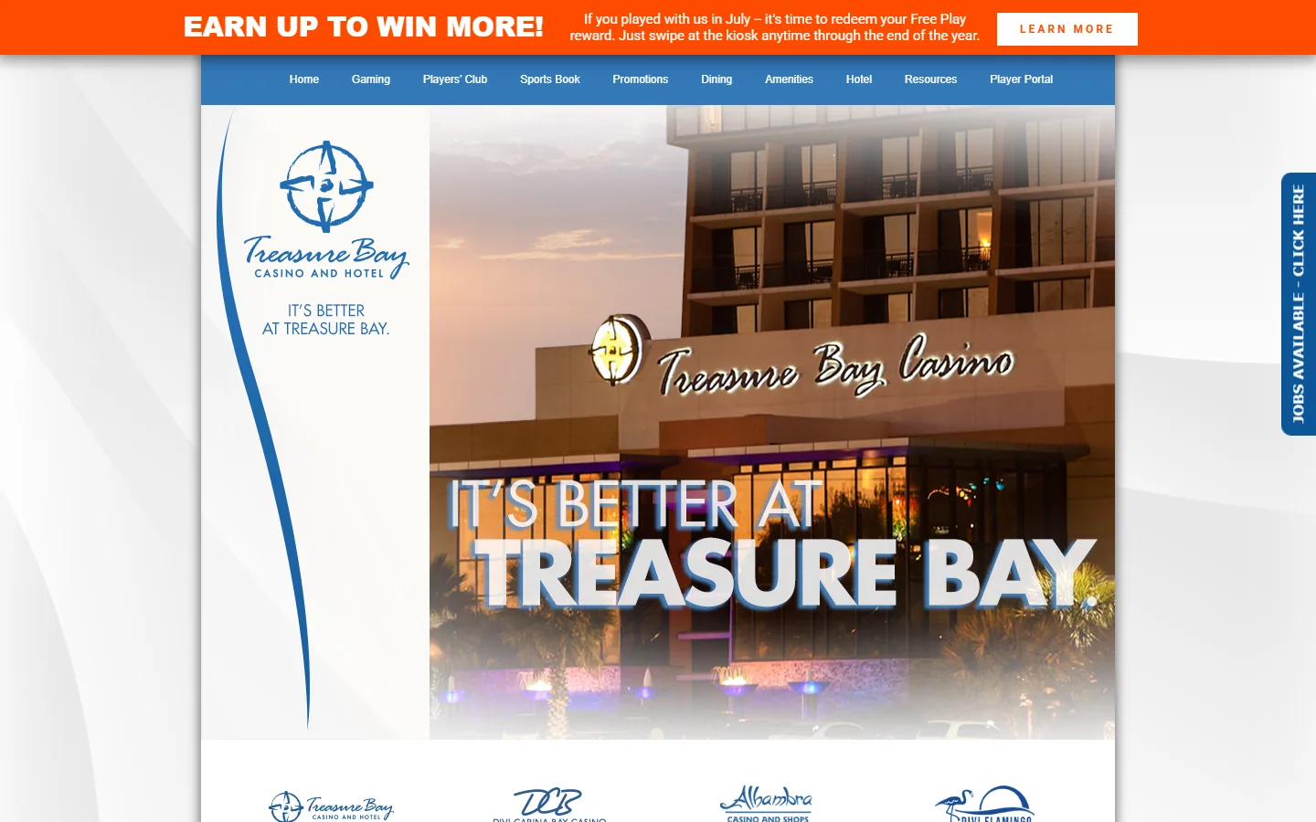 Captured website of Treasure Bay Casino & Hotel