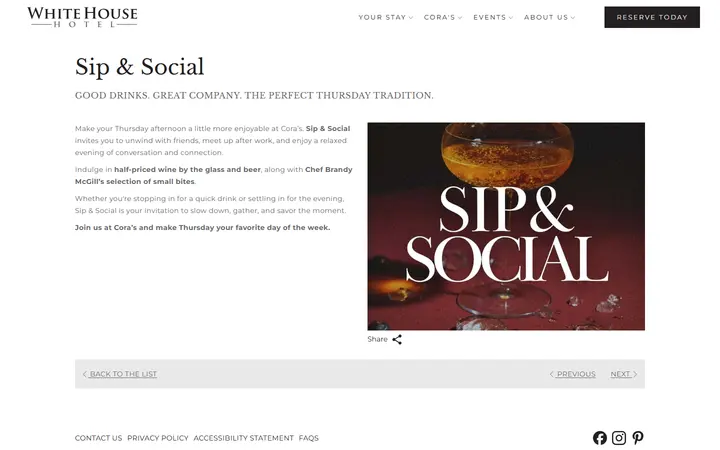 Sip & Social | The White House Hotel