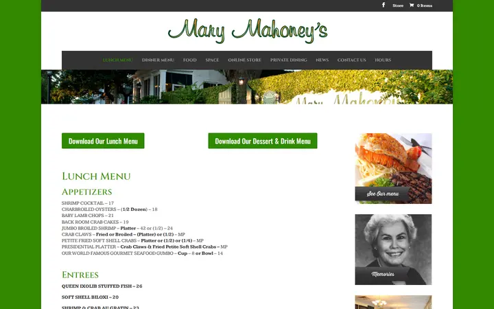 /lunch-menu — Mary Mahoney's | Old French House