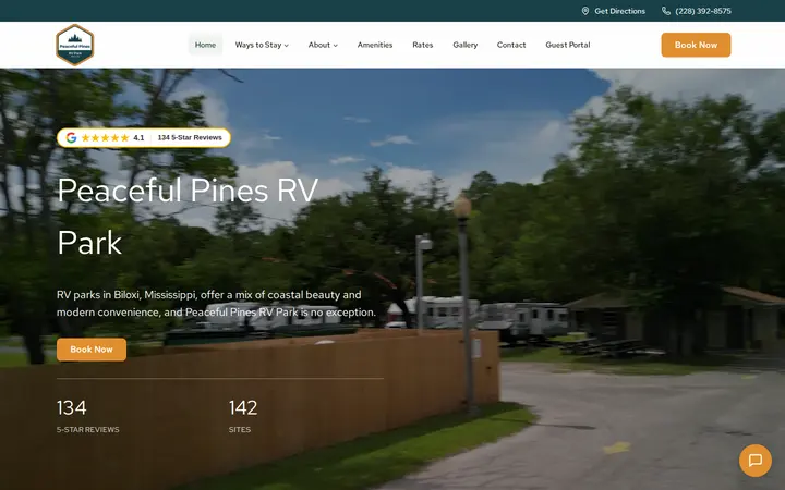 Website of Peaceful Pines RV Park